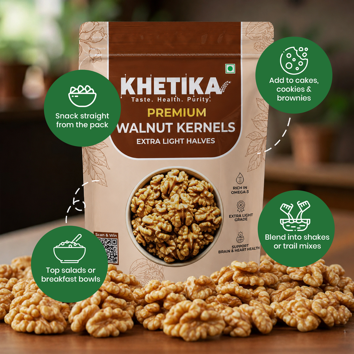 Khetika Premium Extra Light Halves Walnut